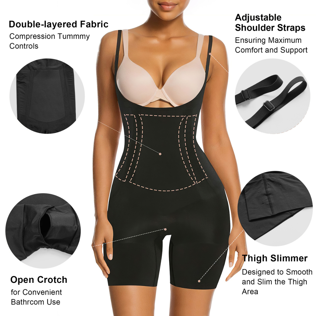 One-Piece Seamless Core-Sculpting Open-Bust Shorts Bodysuit